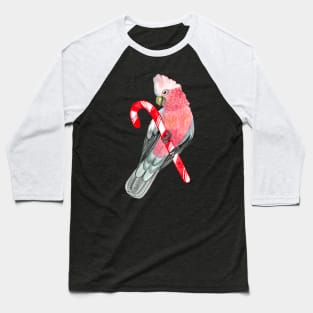 Rose-Breasted Cockatoo Watercolor on Candy Cane Baseball T-Shirt